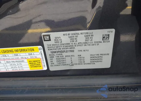 2015 Chevrolet Traverse Ls from USA, damaged, VIN 1GNKVFKD2FJ217802